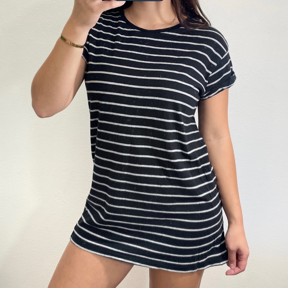 Black and gray striped t-shirt shift dress